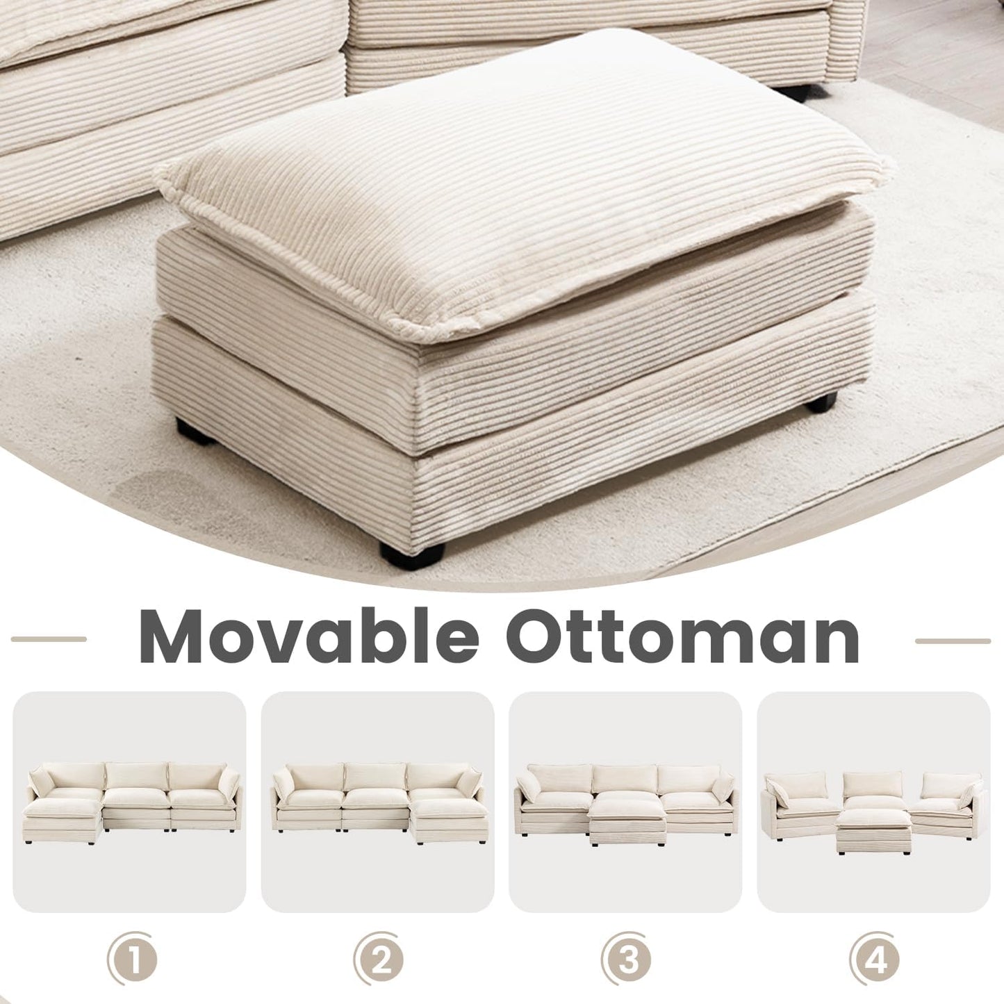 ☁️ Oversized Modular Cloud Sofa | 112" Cozy Sectional Couch with Ottoman for Modern Living Room