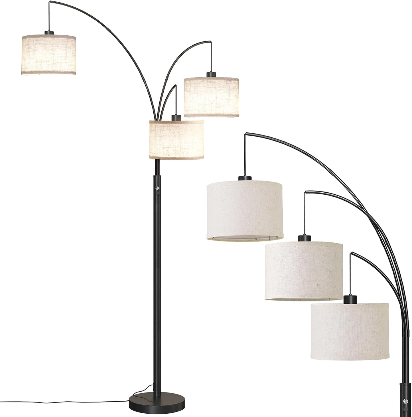 ✨ Mid-Century Arc Floor Lamp | Modern Hanging Linen Shade Standing Light for Living Room & Bedroom