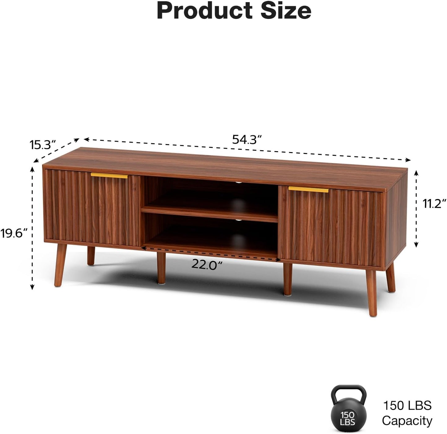 ✨ Mid-Century Modern TV Stand | Fluted Wood Entertainment Center with Storage Cabinets for Living Room