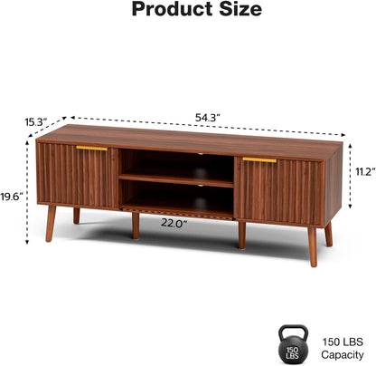 ✨ Mid-Century Modern TV Stand | Fluted Wood Entertainment Center with Storage Cabinets for Living Room