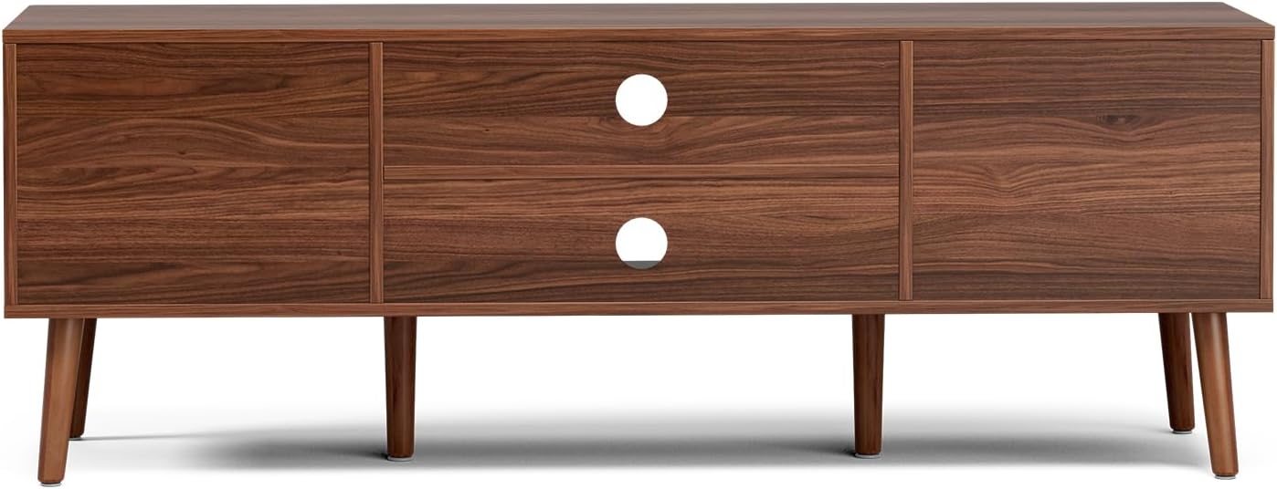 ✨ Mid-Century Modern TV Stand | Fluted Wood Entertainment Center with Storage Cabinets for Living Room