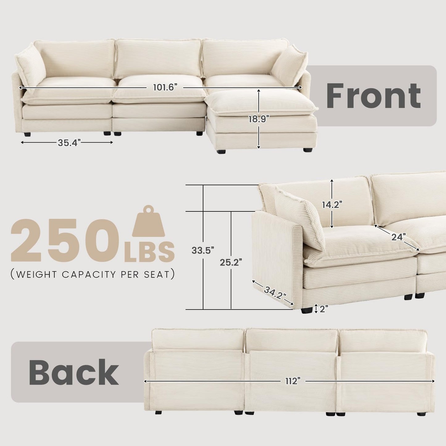 ☁️ Oversized Modular Cloud Sofa | 112" Cozy Sectional Couch with Ottoman for Modern Living Room