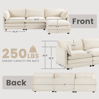 ☁️ Oversized Modular Cloud Sofa | 112" Cozy Sectional Couch with Ottoman for Modern Living Room