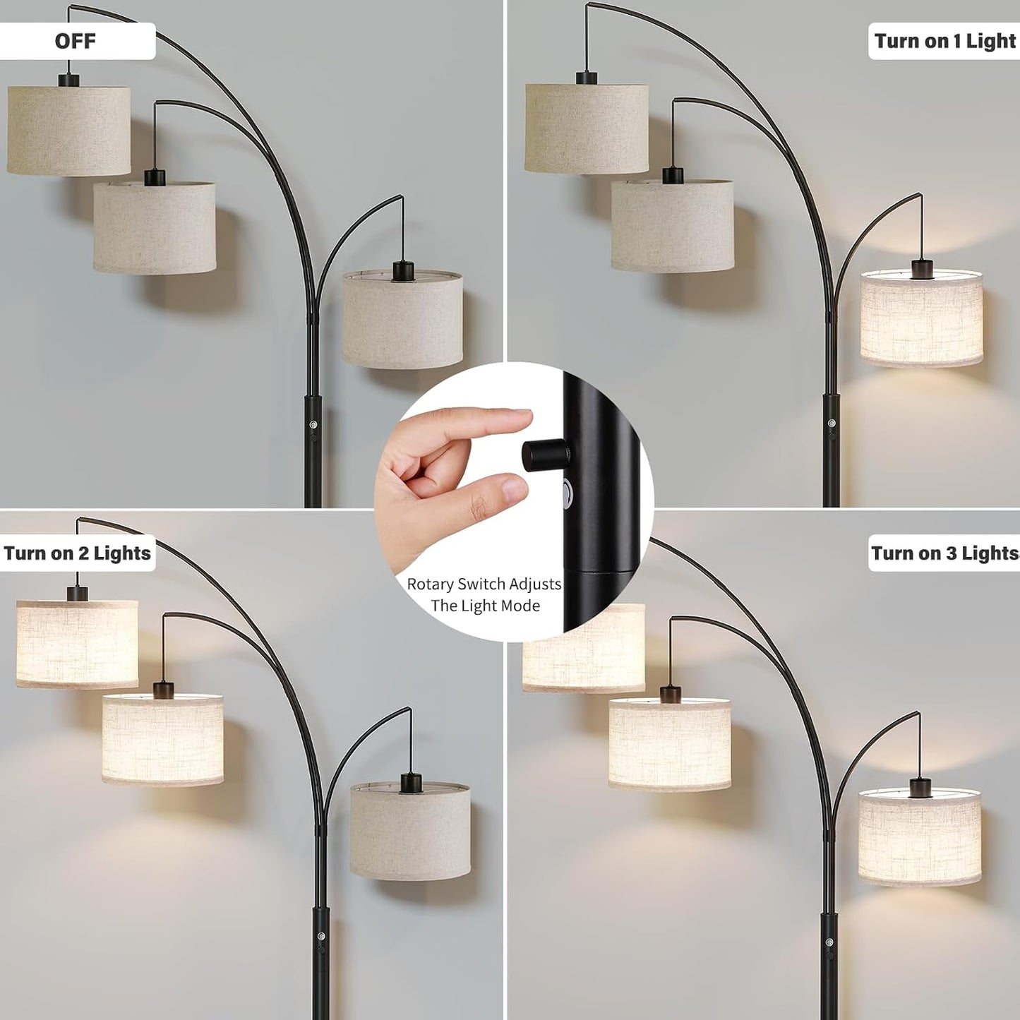 ✨ Mid-Century Arc Floor Lamp | Modern Hanging Linen Shade Standing Light for Living Room & Bedroom