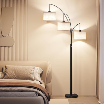 ✨ Mid-Century Arc Floor Lamp | Modern Hanging Linen Shade Standing Light for Living Room & Bedroom
