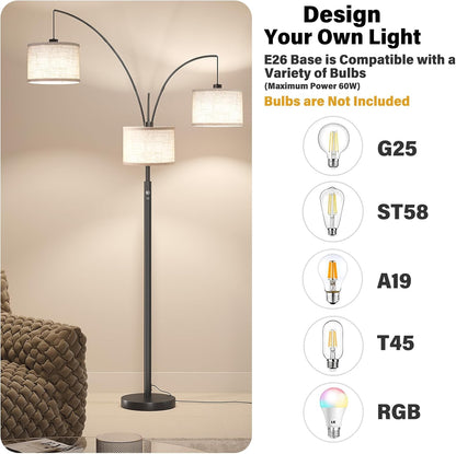 ✨ Mid-Century Arc Floor Lamp | Modern Hanging Linen Shade Standing Light for Living Room & Bedroom
