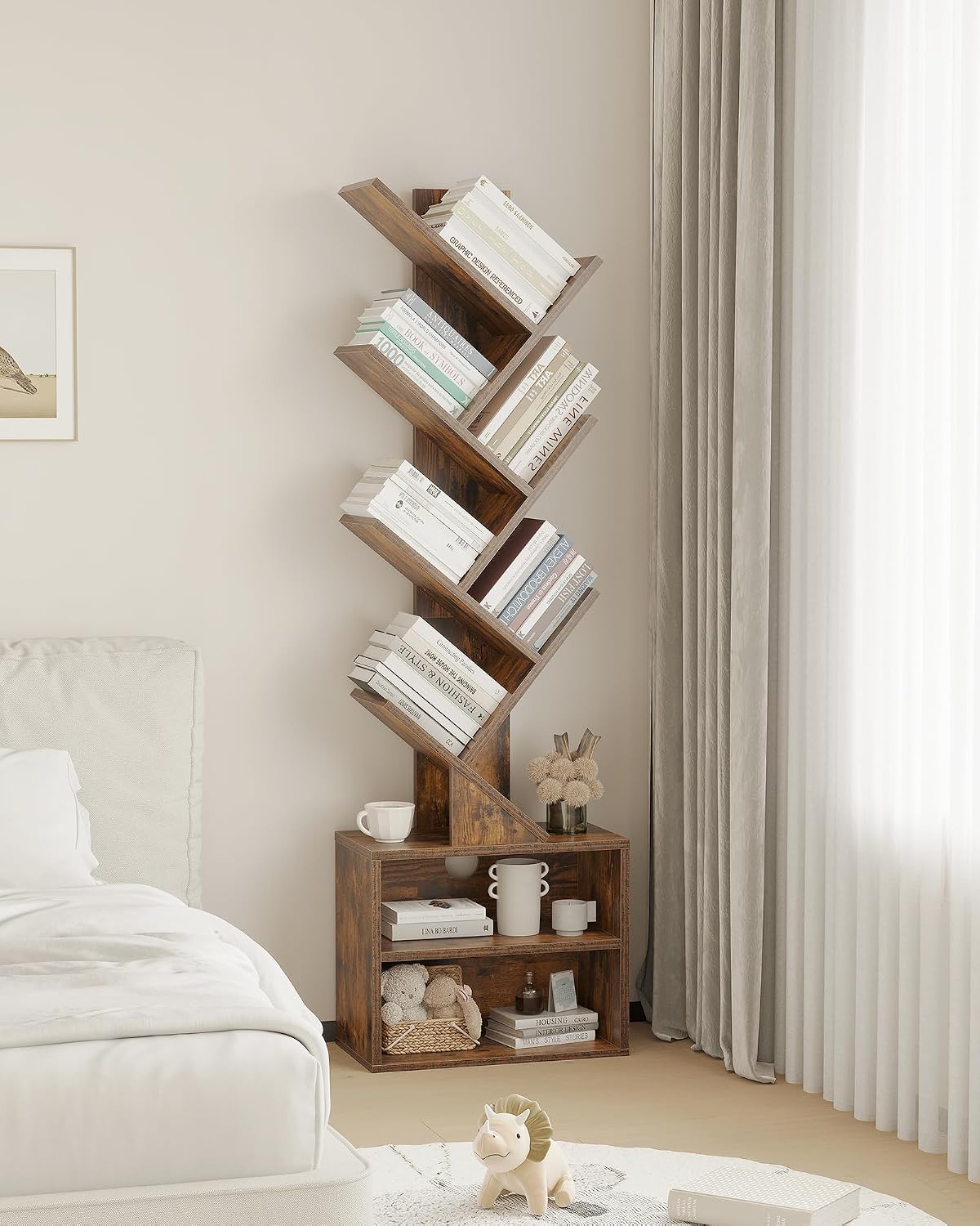 🌿 Modern Tree Bookshelf | Space Saving Decorative Storage Shelf for Bedroom & Living Room
