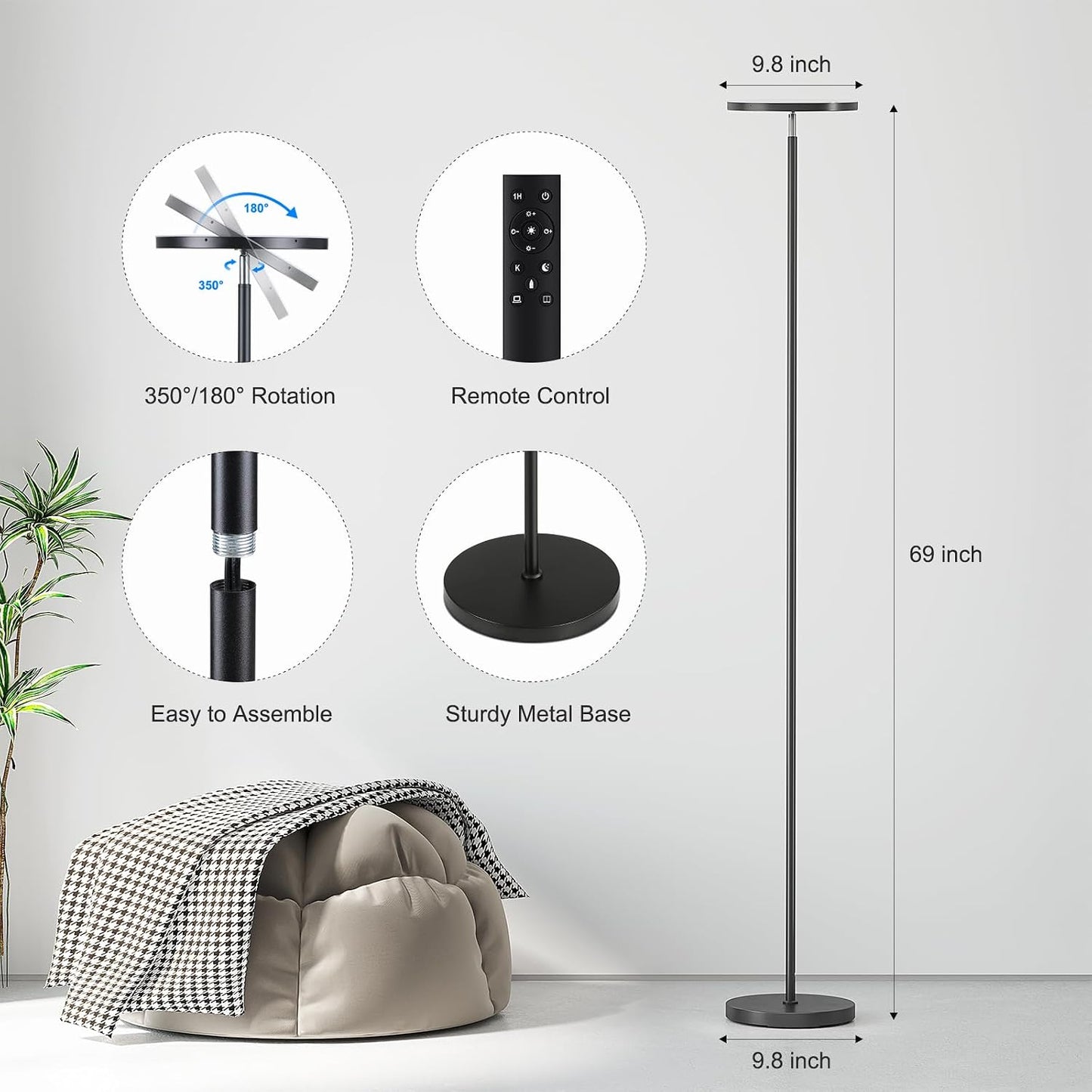 ✨ Modern LED Floor Lamp | Dimmable Standing Light with Remote Control for Living Room & Bedroom