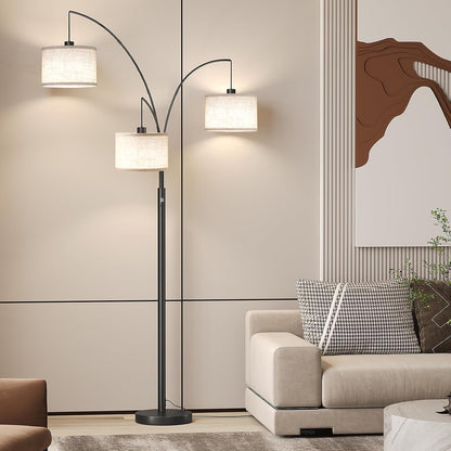 ✨ Mid-Century Arc Floor Lamp | Modern Hanging Linen Shade Standing Light for Living Room & Bedroom