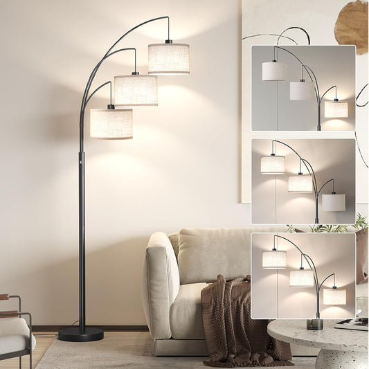 ✨ Mid-Century Arc Floor Lamp | Modern Hanging Linen Shade Standing Light for Living Room & Bedroom