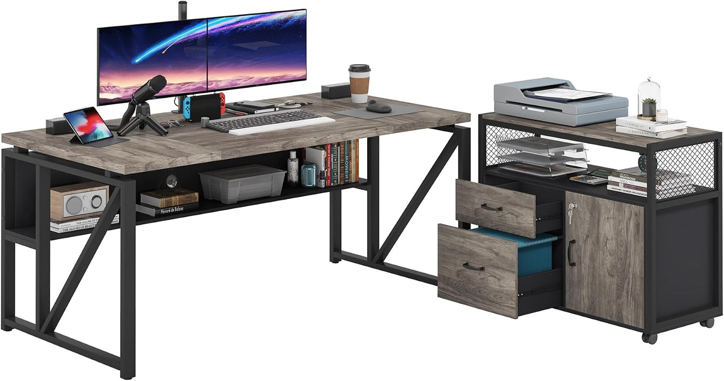 ✨ Executive Home Office Desk | Modern Computer Workstation with Storage Cabinet & Drawers