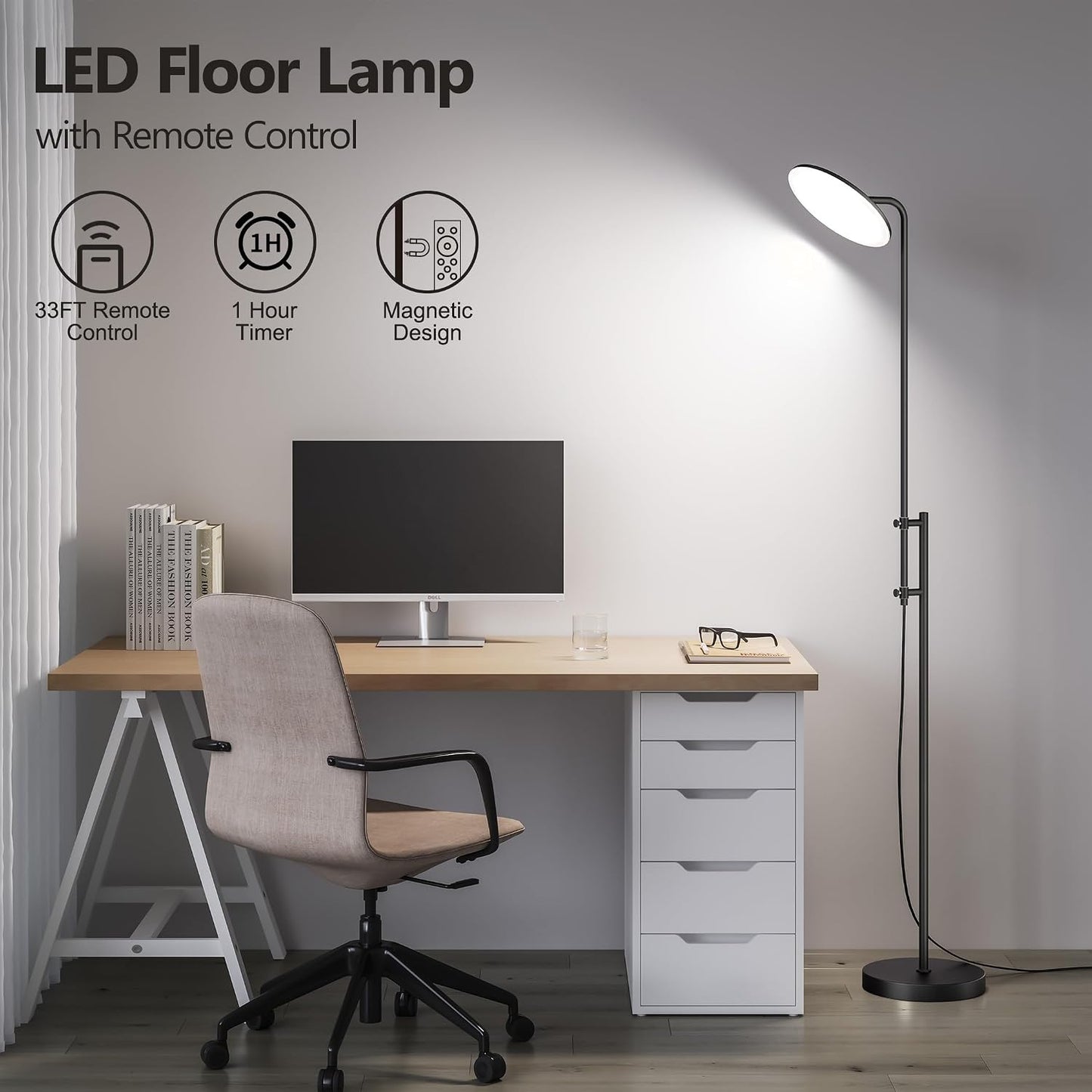 ✨ Modern LED Floor Lamp | 350° Rotatable Dimmable Standing Light with Remote Control for Living Room & Bedroom
