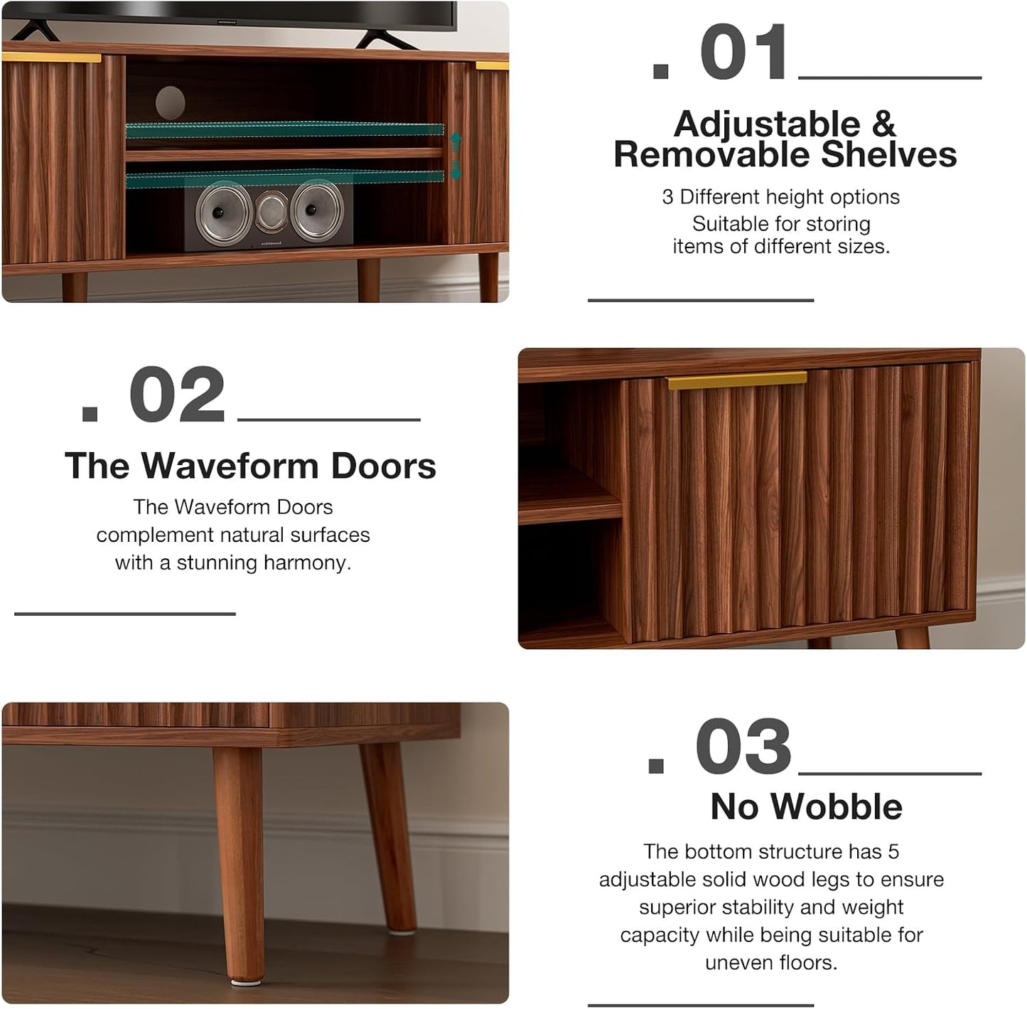 ✨ Mid-Century Modern TV Stand | Fluted Wood Entertainment Center with Storage Cabinets for Living Room