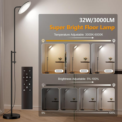 ✨ Modern LED Floor Lamp | 350° Rotatable Dimmable Standing Light with Remote Control for Living Room & Bedroom