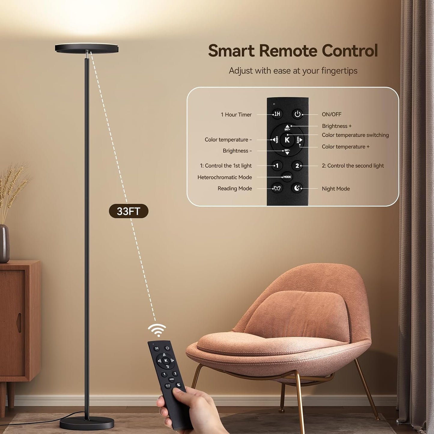 ✨ Modern LED Floor Lamp | Rotatable Dimmable Standing Light with Remote Control for Living Room & Bedroom