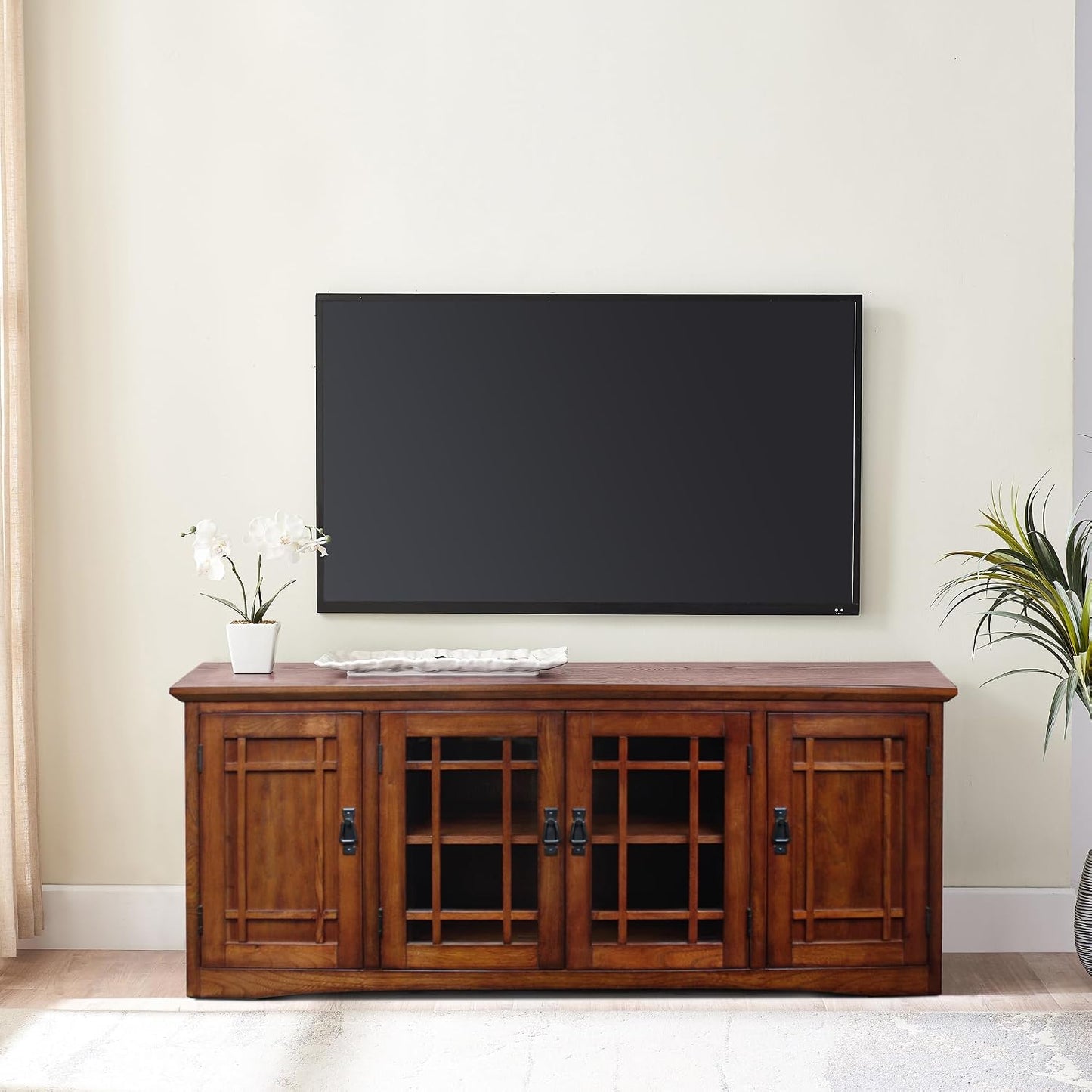 🪵 Classic Oak TV Console | 60" Solid Wood Style Entertainment Center with Storage Cabinets
