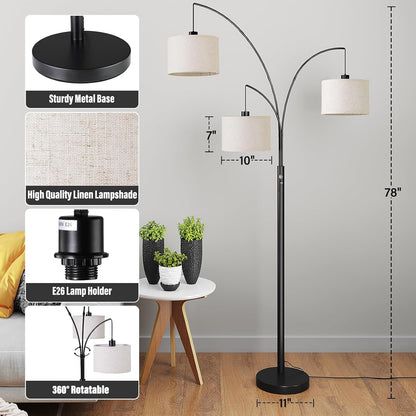 ✨ Mid-Century Arc Floor Lamp | Modern Hanging Linen Shade Standing Light for Living Room & Bedroom