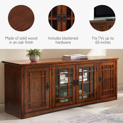 🪵 Classic Oak TV Console | 60" Solid Wood Style Entertainment Center with Storage Cabinets
