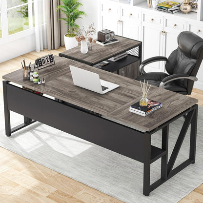 ✨ Executive Home Office Desk | Modern Computer Workstation with Storage Cabinet & Drawers