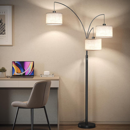 ✨ Mid-Century Arc Floor Lamp | Modern Hanging Linen Shade Standing Light for Living Room & Bedroom