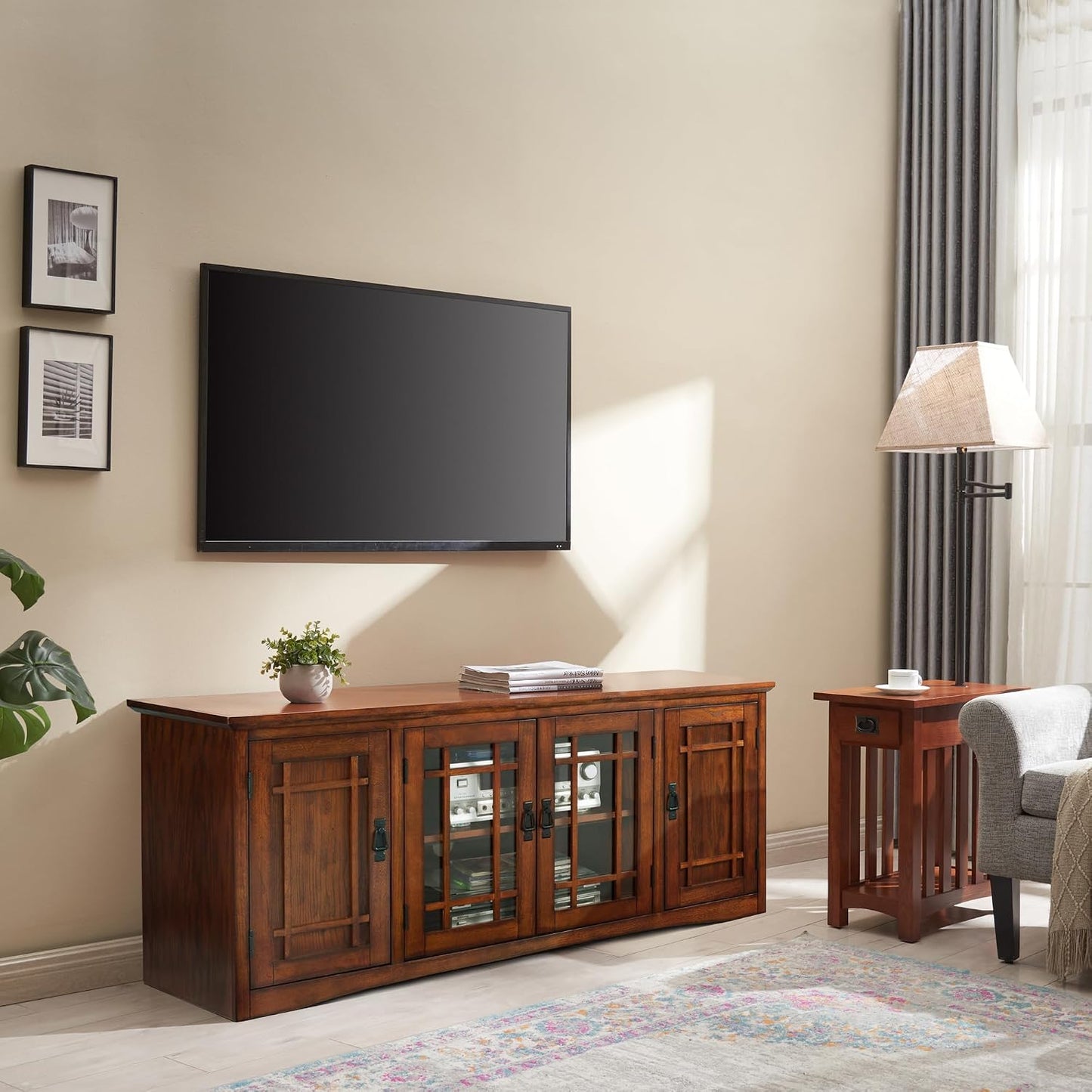 🪵 Classic Oak TV Console | 60" Solid Wood Style Entertainment Center with Storage Cabinets